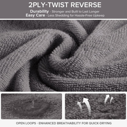 Comfort Spaces Luxury Bath Towel Set - 12 piece Set, Quick Dry, 4 Hand Towels, 4 Washcloths, 4 Large Bath Towels, 100% Cotton, Zero Twist, Soft, Lightweight, Dark Grey