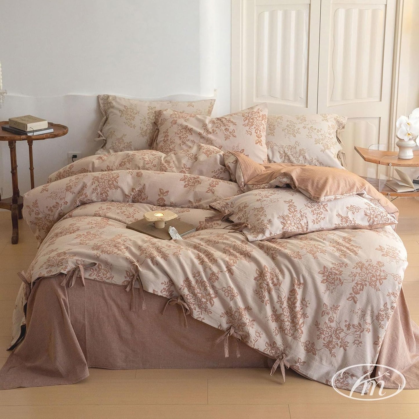 VM VOUGEMARKET Purple Green Duvet Cover Queen,3 Pieces Retro Boho Medallion Jacquard Flower Bedding Set,Linen Cotton Yarn-Dyed Textured Duvet Cover with Zipper Closure