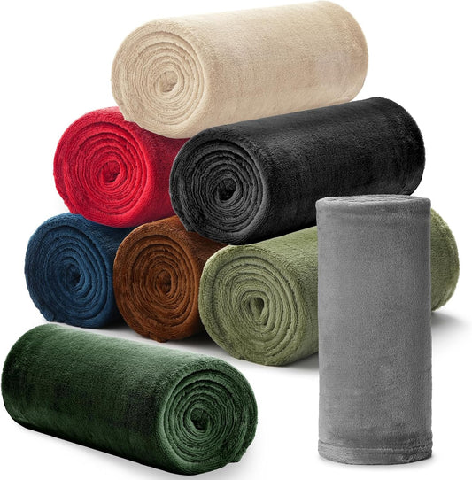 8 Pcs Flannel Fleece Throw Blanket Bulk 50 x 60 in Soft Fleece Throw Blankets Coral Bed Sofa Bulk Color Winter Warm Pet Blanket for Home Office Wedding Season Gift Homeless Donation (Dark Colors)