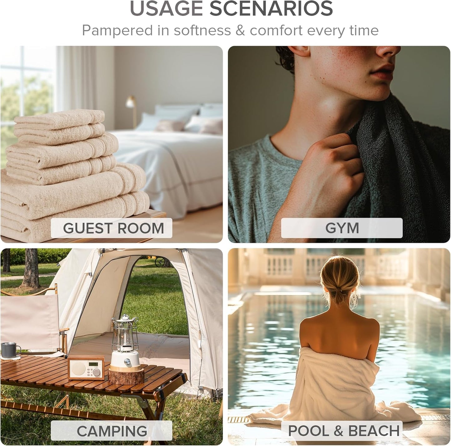 Comfort Spaces Luxury Bath Towel Set - 12 piece Set, Quick Dry, 4 Hand Towels, 4 Washcloths, 4 Large Bath Towels, 100% Cotton, Zero Twist, Soft, Lightweight, Dark Grey