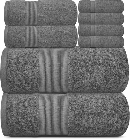 Resort Collection Soft Bath Towel Set | Luxury Hotel Plush & Absorbent Cotton | 2 Bath Towels, 2 Hand Towels and 4 Washcloths [8 Piece, Smoke Grey]