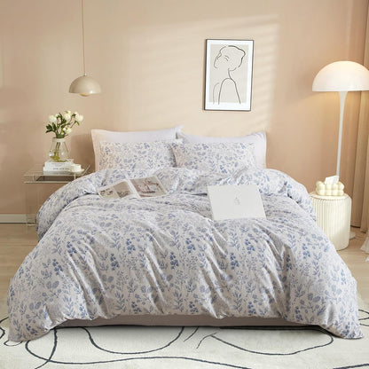 VM VOUGEMARKET Purple Green Duvet Cover Queen,3 Pieces Retro Boho Medallion Jacquard Flower Bedding Set,Linen Cotton Yarn-Dyed Textured Duvet Cover with Zipper Closure