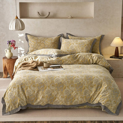 VM VOUGEMARKET Purple Green Duvet Cover Queen,3 Pieces Retro Boho Medallion Jacquard Flower Bedding Set,Linen Cotton Yarn-Dyed Textured Duvet Cover with Zipper Closure