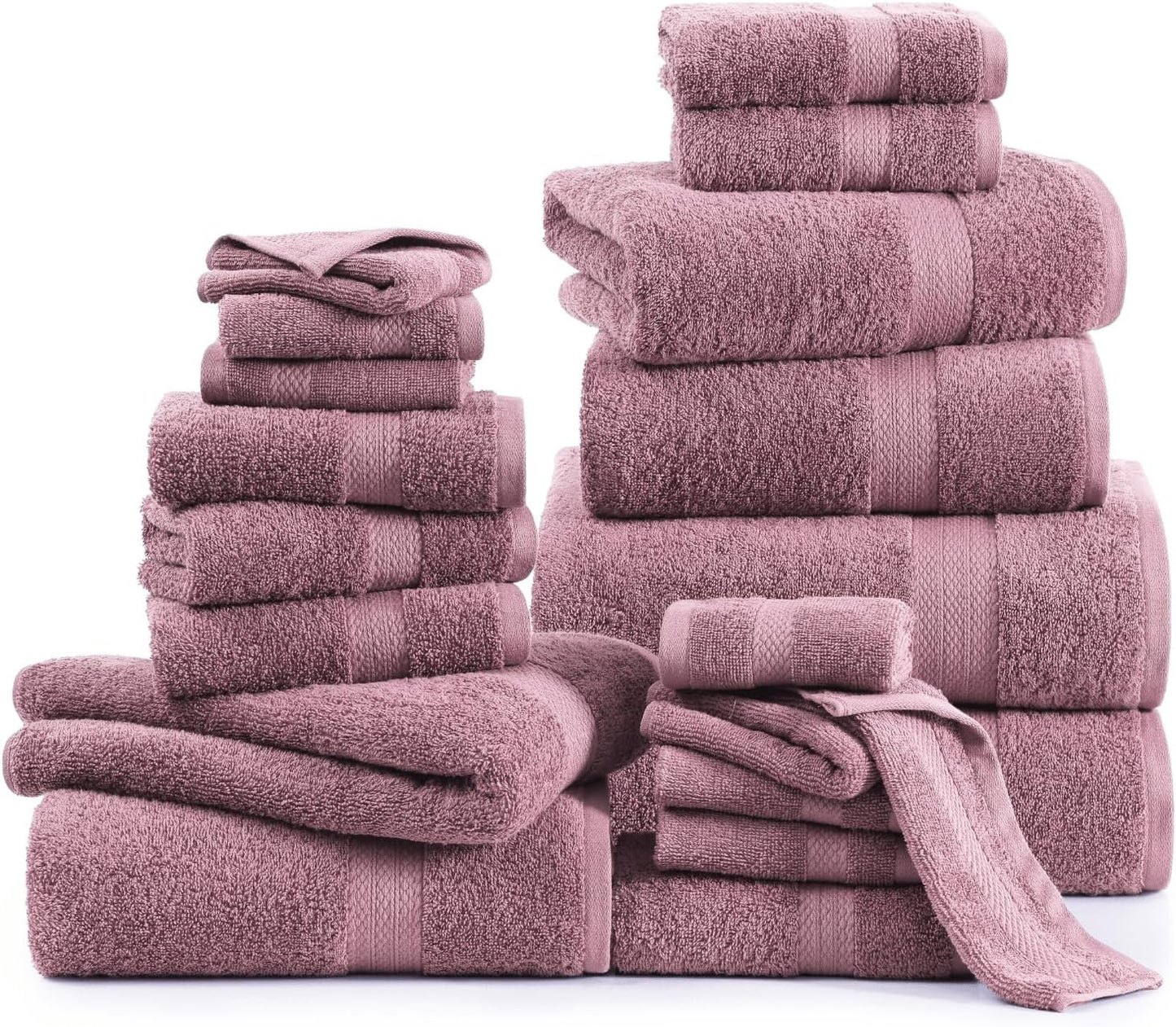 LANE LINEN 100% Cotton Bath Towels Set - 24 PCs - Durable, Quick Dry, Super Soft & Highly Absorbent - 4 Bath, 4 Fingertip, 6 Hand Towels, 8 Washcloths, 2 Bath Sheets - Perfect Family Set - Cool Grey
