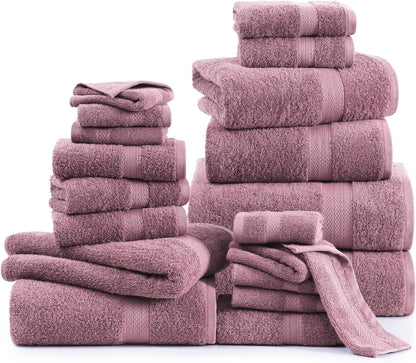 LANE LINEN 100% Cotton Bath Towels Set - 24 PCs - Durable, Quick Dry, Super Soft & Highly Absorbent - 4 Bath, 4 Fingertip, 6 Hand Towels, 8 Washcloths, 2 Bath Sheets - Perfect Family Set - Cool Grey
