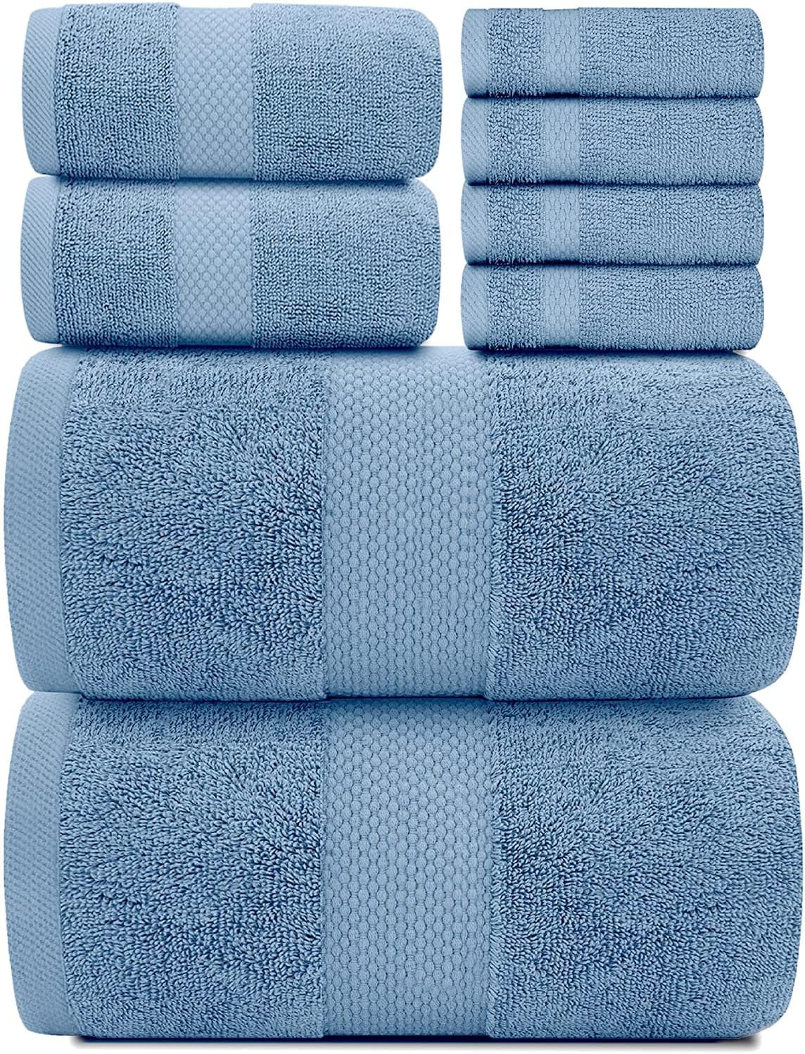 Luxury White Bath Towel Set of 8 Pieces - 100% Turkish Cotton 700 GSM Highly Absorbent Towels for Bathroom, 2 Bath Towels, 2 Hand Towels, 4 Washcloths