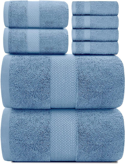 Luxury White Bath Towel Set of 8 Pieces - 100% Turkish Cotton 700 GSM Highly Absorbent Towels for Bathroom, 2 Bath Towels, 2 Hand Towels, 4 Washcloths