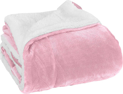 Elegant Comfort Ultra Soft Reversible Flannel Sherpa Blanket - Cozy Silky Fleece Throw for Couch, Bed - Plush Fuzzy Warm Winter Blanket for Gift, King, Coral