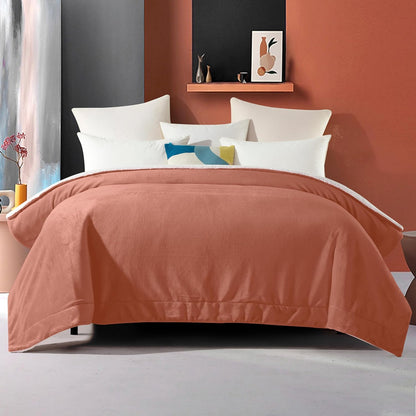 Elegant Comfort Ultra Soft Reversible Flannel Sherpa Blanket - Cozy Silky Fleece Throw for Couch, Bed - Plush Fuzzy Warm Winter Blanket for Gift, King, Coral