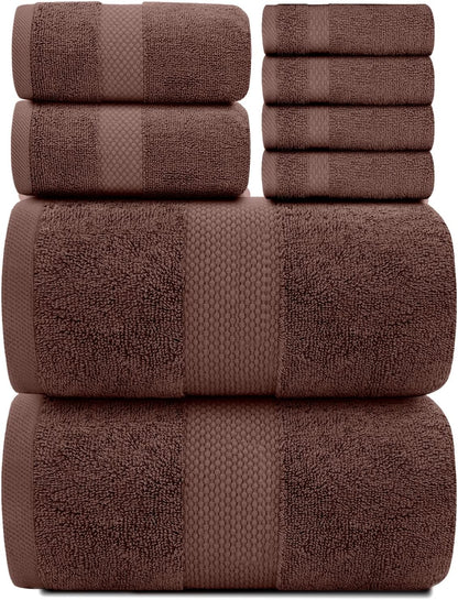 Luxury White Bath Towel Set of 8 Pieces - 100% Turkish Cotton 700 GSM Highly Absorbent Towels for Bathroom, 2 Bath Towels, 2 Hand Towels, 4 Washcloths