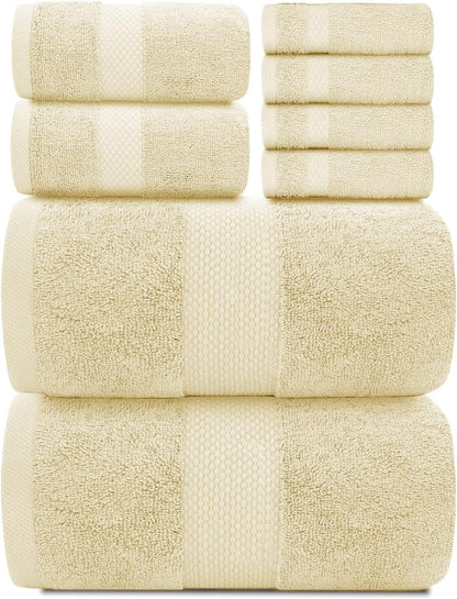 Luxury White Bath Towel Set of 8 Pieces - 100% Turkish Cotton 700 GSM Highly Absorbent Towels for Bathroom, 2 Bath Towels, 2 Hand Towels, 4 Washcloths