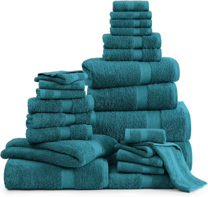 LANE LINEN 100% Cotton Bath Towels Set - 24 PCs - Durable, Quick Dry, Super Soft & Highly Absorbent - 4 Bath, 4 Fingertip, 6 Hand Towels, 8 Washcloths, 2 Bath Sheets - Perfect Family Set - Cool Grey