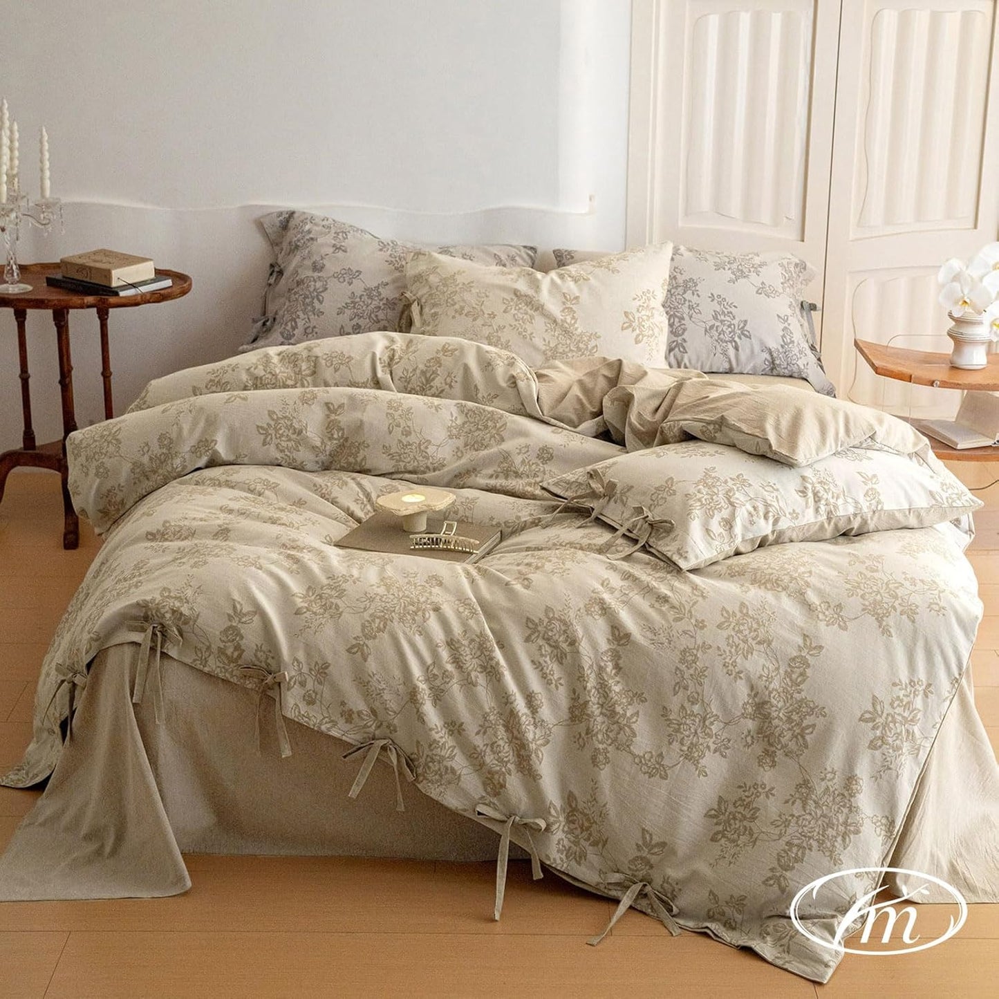 VM VOUGEMARKET Purple Green Duvet Cover Queen,3 Pieces Retro Boho Medallion Jacquard Flower Bedding Set,Linen Cotton Yarn-Dyed Textured Duvet Cover with Zipper Closure