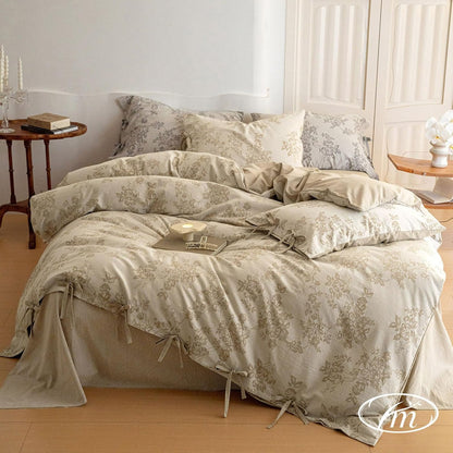 VM VOUGEMARKET Purple Green Duvet Cover Queen,3 Pieces Retro Boho Medallion Jacquard Flower Bedding Set,Linen Cotton Yarn-Dyed Textured Duvet Cover with Zipper Closure