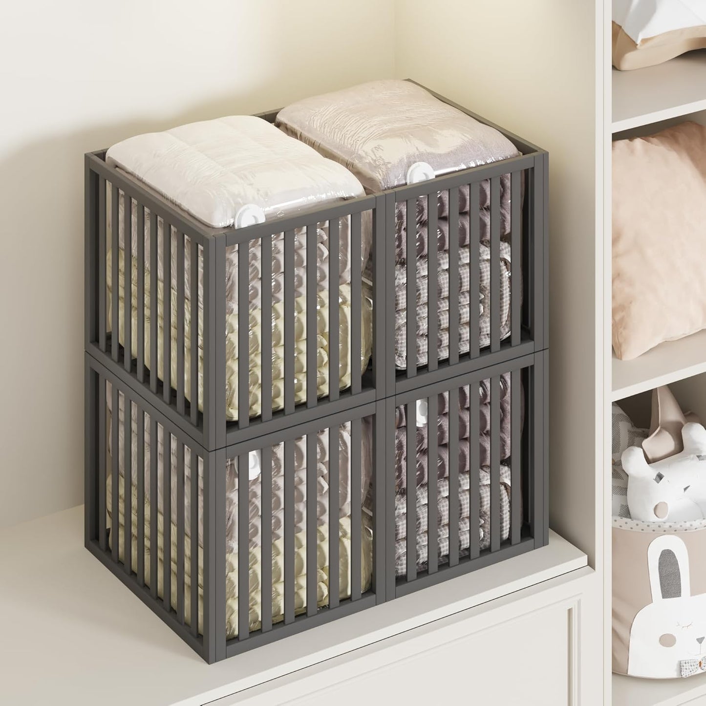 Bamboo Under Bed Storage Containers- Underbed Organizer with Wheels with Large Capacity Dust Bag,Sturdy Wood Rolling Under Bed Shoe Storage Organizer 2 Packs (Black, 2 Packs (33.07"×16.54"))