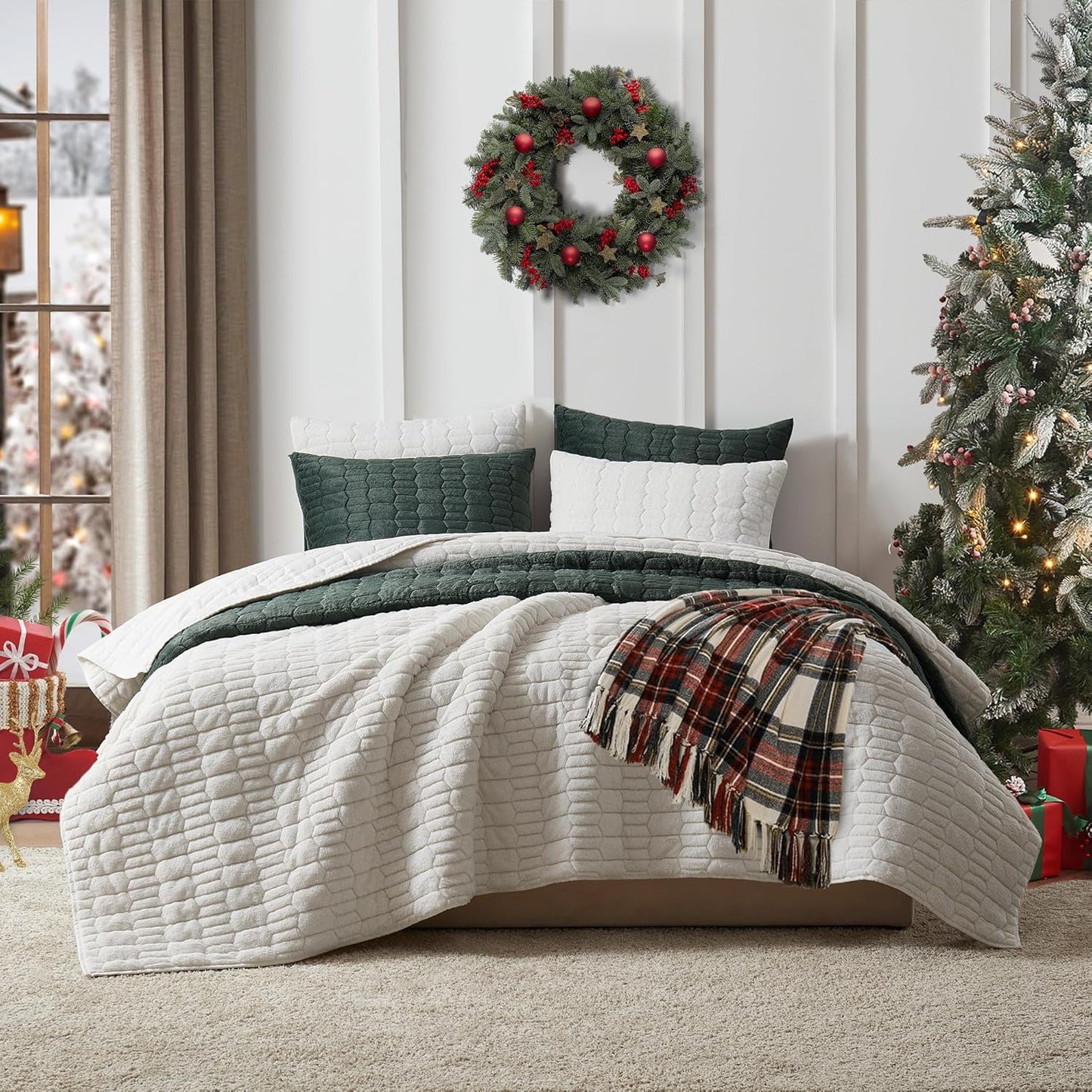 Wonderful 3 Pieces Fluffy Faux Rabbit Fur Bubble Comforter Set King Size, Tie-Dyeing Beige Plush Fuzzy Bedding Set, Warm Soft Bubble Comforter Bedding Set for Winter