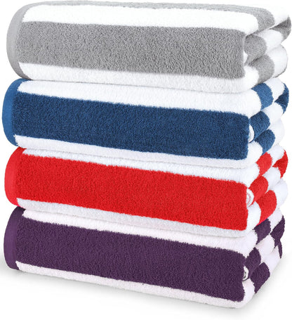 Utopia Towels 4 Pack Cabana Stripe Beach Towel, 30 by 60 Inches, Oversized 100% Ringspun Cotton Pool Towels, Highly Absorbent Bath Towels for Beach