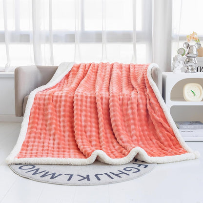 UKELER Sherpa Throw Blanket 60 × 80 inch- Cute 3D Bubble Design Soft Plush Fleece Blanket for Bed Couch Sofa Office Camping, 540 GSM, Coral Pink