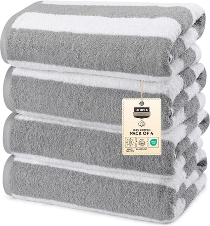 Utopia Towels 4 Pack Cabana Stripe Beach Towel, 30 by 60 Inches, Oversized 100% Ringspun Cotton Pool Towels, Highly Absorbent Bath Towels for Beach