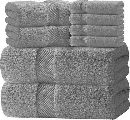 Luxury White Bath Towel Set of 8 Pieces - 100% Turkish Cotton 700 GSM Highly Absorbent Towels for Bathroom, 2 Bath Towels, 2 Hand Towels, 4 Washcloths