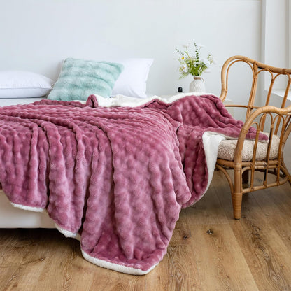 UKELER Sherpa Throw Blanket 60 × 80 inch- Cute 3D Bubble Design Soft Plush Fleece Blanket for Bed Couch Sofa Office Camping, 540 GSM, Coral Pink