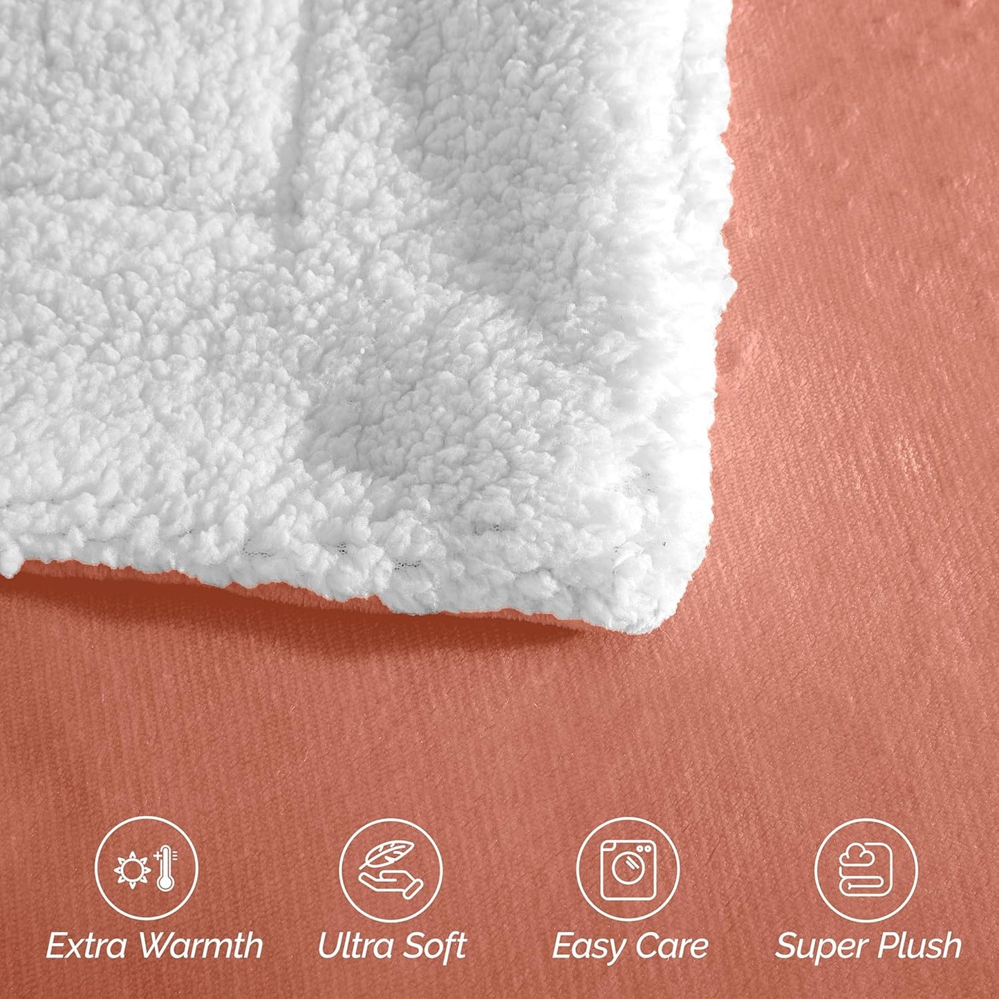 Elegant Comfort Ultra Soft Reversible Flannel Sherpa Blanket - Cozy Silky Fleece Throw for Couch, Bed - Plush Fuzzy Warm Winter Blanket for Gift, King, Coral