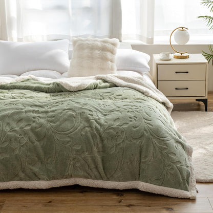 UKELER Sherpa Fleece Blanket 60 × 80 inch, Ultra Soft Twin Size Throw Blanket for All Season, Cozy Plush Floral Throw Blanket for Bed Couch Sofa Office Camping, Off-White