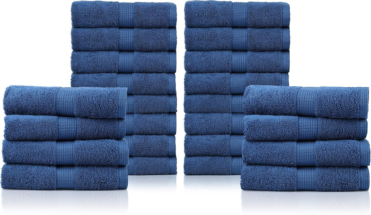 LANE LINEN 100% Cotton Bath Towels Set - 24 PCs - Durable, Quick Dry, Super Soft & Highly Absorbent - 4 Bath, 4 Fingertip, 6 Hand Towels, 8 Washcloths, 2 Bath Sheets - Perfect Family Set - Cool Grey