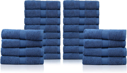 LANE LINEN 100% Cotton Bath Towels Set - 24 PCs - Durable, Quick Dry, Super Soft & Highly Absorbent - 4 Bath, 4 Fingertip, 6 Hand Towels, 8 Washcloths, 2 Bath Sheets - Perfect Family Set - Cool Grey