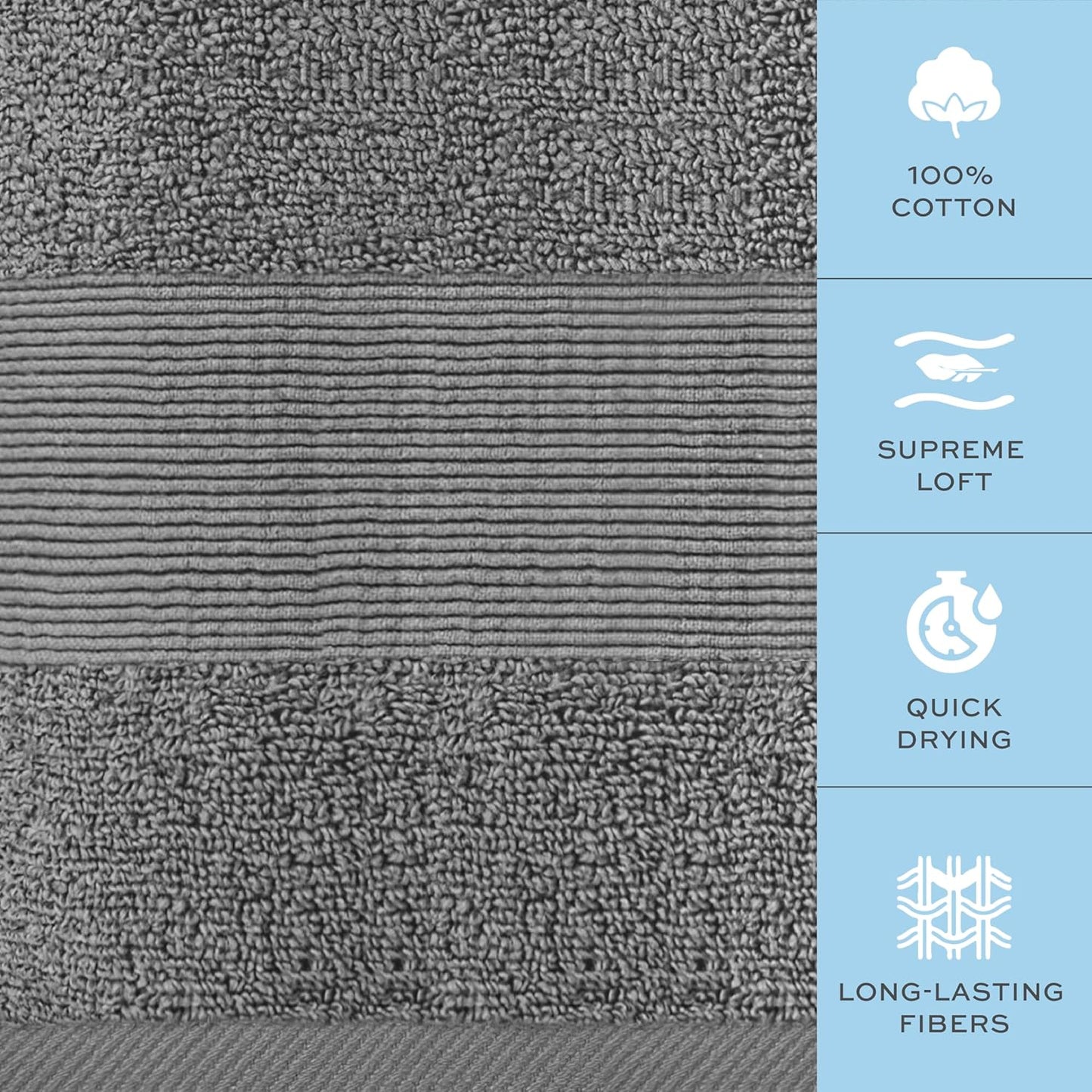 Resort Collection Soft Bath Towel Set | Luxury Hotel Plush & Absorbent Cotton | 2 Bath Towels, 2 Hand Towels and 4 Washcloths [8 Piece, Smoke Grey]