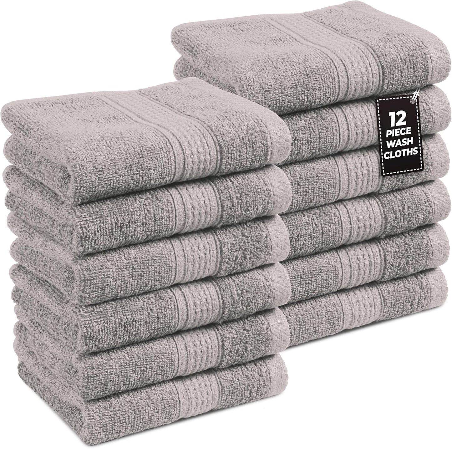 LANE LINEN 100% Cotton Bath Towels Set - 24 PCs - Durable, Quick Dry, Super Soft & Highly Absorbent - 4 Bath, 4 Fingertip, 6 Hand Towels, 8 Washcloths, 2 Bath Sheets - Perfect Family Set - Cool Grey