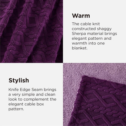 Bedsure Gentlesoft Sherpa King Size Blanket for Bed- Fleece Fluffy & Cozy Cable Jacquard Tufted for Women Gift, Thick and Warm Christmas Blanket for Winter, Purple, 108x90 Inches