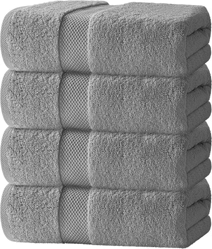 White Classic Luxury Bath Towels Set of 4 Large - 700 GSM Turkish Cotton Ultra Soft Bath Towels 27x54 | Highly Absorbent and Quick Dry | Hotel Towels for Bathroom Luxury, Plush Shower Towels, White