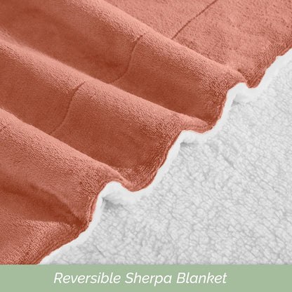 Elegant Comfort Ultra Soft Reversible Flannel Sherpa Blanket - Cozy Silky Fleece Throw for Couch, Bed - Plush Fuzzy Warm Winter Blanket for Gift, King, Coral