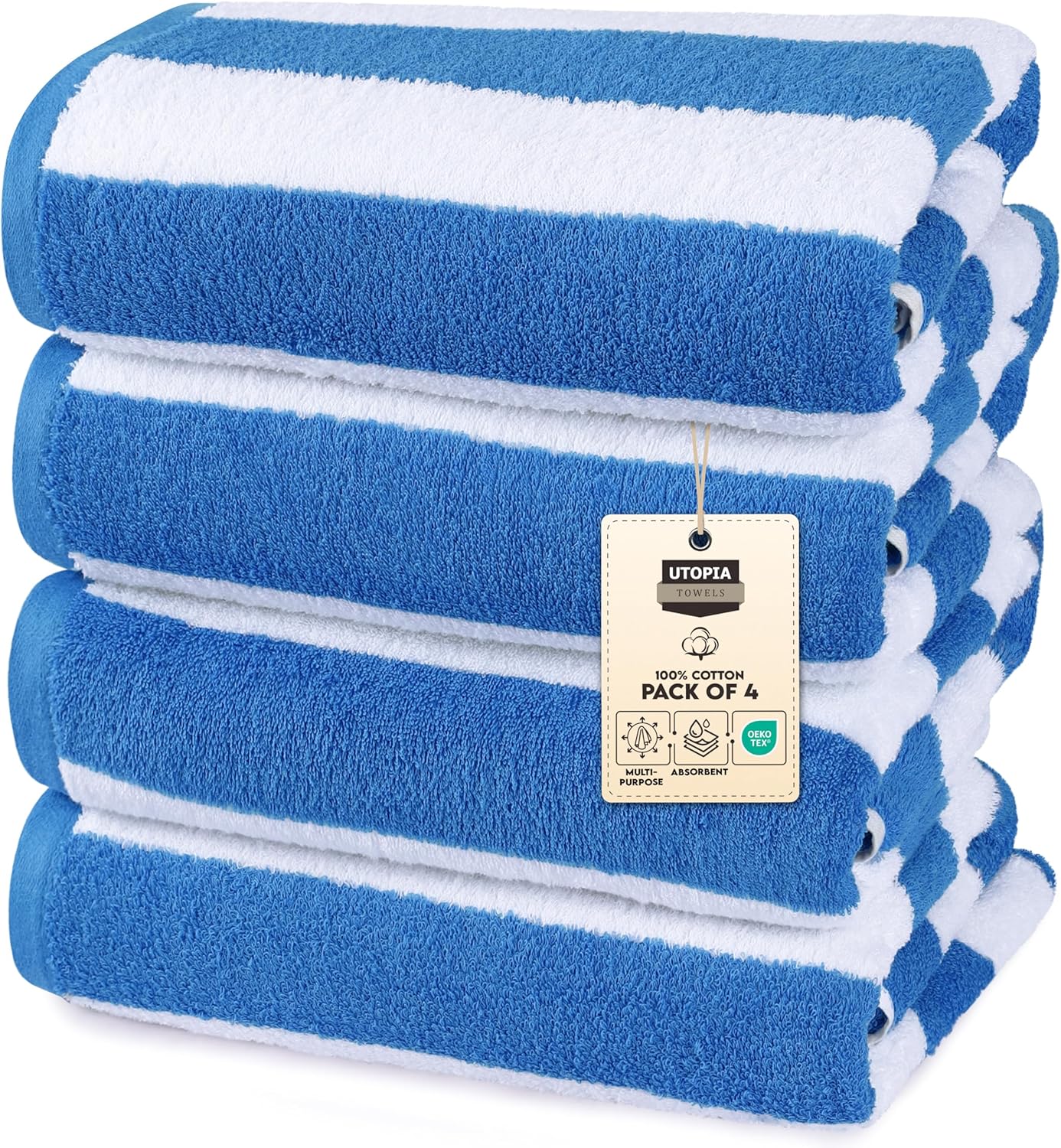 Utopia Towels 4 Pack Cabana Stripe Beach Towel, 30 by 60 Inches, Oversized 100% Ringspun Cotton Pool Towels, Highly Absorbent Bath Towels for Beach