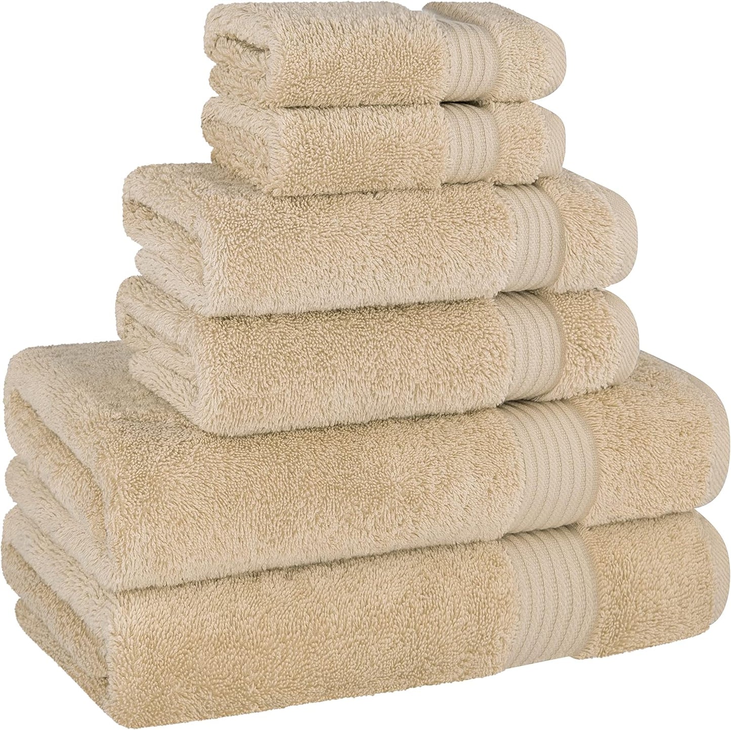 Cotton Paradise 6 Piece Towel Set, 100% Cotton Soft Absorbent Turkish Towels for Bathroom, 2 Bath Towels 2 Hand Towels 2 Washcloths, Beige Towel Set