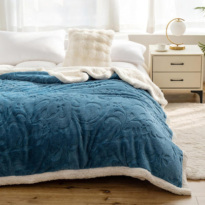 UKELER Sherpa Fleece Blanket 60 × 80 inch, Ultra Soft Twin Size Throw Blanket for All Season, Cozy Plush Floral Throw Blanket for Bed Couch Sofa Office Camping, Off-White