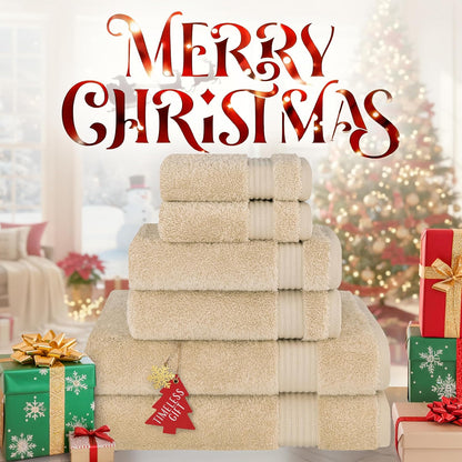 Cotton Paradise 6 Piece Towel Set, 100% Cotton Soft Absorbent Turkish Towels for Bathroom, 2 Bath Towels 2 Hand Towels 2 Washcloths, Beige Towel Set