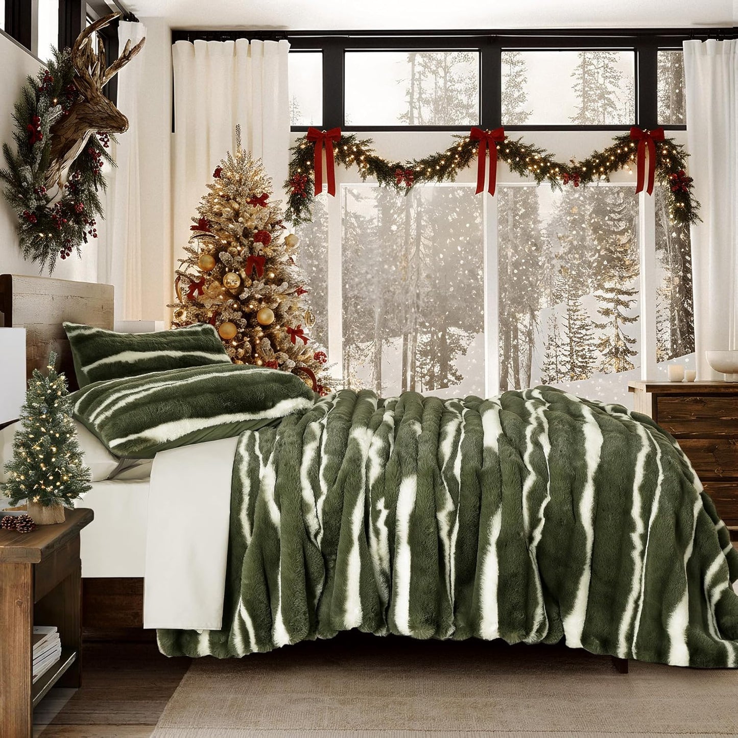 Wonderful 3 Pieces Fluffy Faux Rabbit Fur Bubble Comforter Set King Size, Tie-Dyeing Beige Plush Fuzzy Bedding Set, Warm Soft Bubble Comforter Bedding Set for Winter