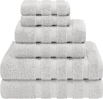American Soft Linen Luxury 6 Piece Towel Set, 2 Bath Towels 2 Hand Towel 2 Washcloths, 600 GSM 100% Cotton Turkish Towels for Bathroom, Black Towel Sets
