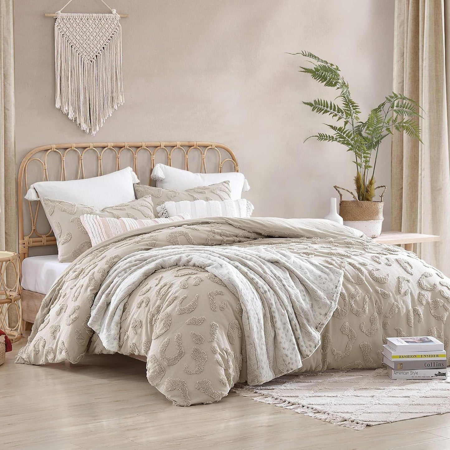 Peri Home 100% Cotton 3-Piece Comforter and Sham Set, Linen Chenille Leopard, King