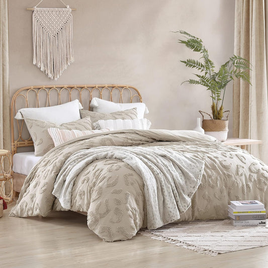 Peri Home 100% Cotton 3-Piece Comforter and Sham Set, Linen Chenille Leopard, King