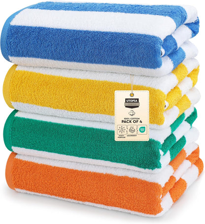 Utopia Towels 4 Pack Cabana Stripe Beach Towel, 30 by 60 Inches, Oversized 100% Ringspun Cotton Pool Towels, Highly Absorbent Bath Towels for Beach