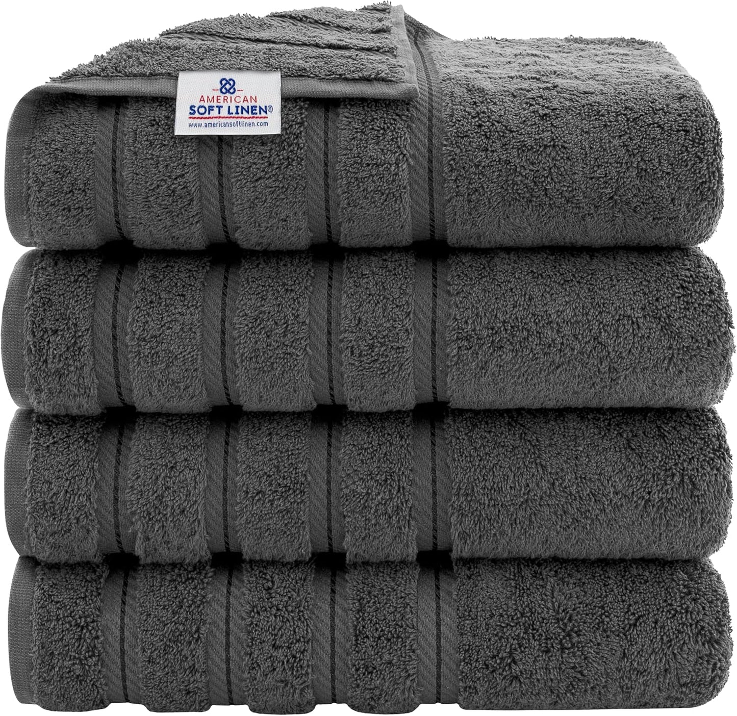 American Soft Linen Luxury 6 Piece Towel Set, 2 Bath Towels 2 Hand Towel 2 Washcloths, 600 GSM 100% Cotton Turkish Towels for Bathroom, Black Towel Sets