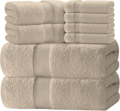 Luxury White Bath Towel Set of 8 Pieces - 100% Turkish Cotton 700 GSM Highly Absorbent Towels for Bathroom, 2 Bath Towels, 2 Hand Towels, 4 Washcloths