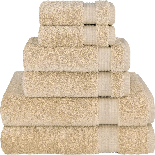 Cotton Paradise 6 Piece Towel Set, 100% Cotton Soft Absorbent Turkish Towels for Bathroom, 2 Bath Towels 2 Hand Towels 2 Washcloths, Beige Towel Set