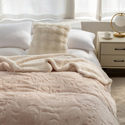 UKELER Sherpa Fleece Blanket 60 × 80 inch, Ultra Soft Twin Size Throw Blanket for All Season, Cozy Plush Floral Throw Blanket for Bed Couch Sofa Office Camping, Off-White