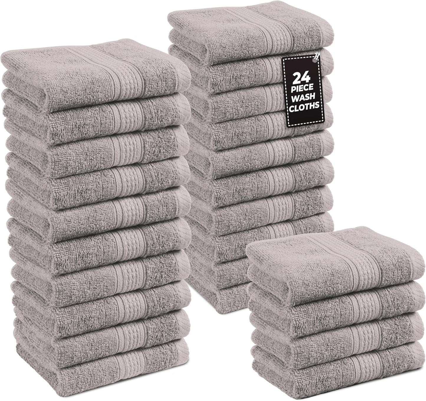 LANE LINEN 100% Cotton Bath Towels Set - 24 PCs - Durable, Quick Dry, Super Soft & Highly Absorbent - 4 Bath, 4 Fingertip, 6 Hand Towels, 8 Washcloths, 2 Bath Sheets - Perfect Family Set - Cool Grey