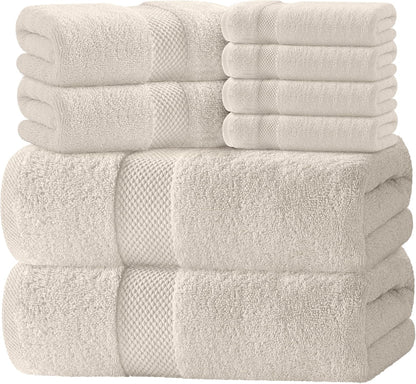 Luxury White Bath Towel Set of 8 Pieces - 100% Turkish Cotton 700 GSM Highly Absorbent Towels for Bathroom, 2 Bath Towels, 2 Hand Towels, 4 Washcloths