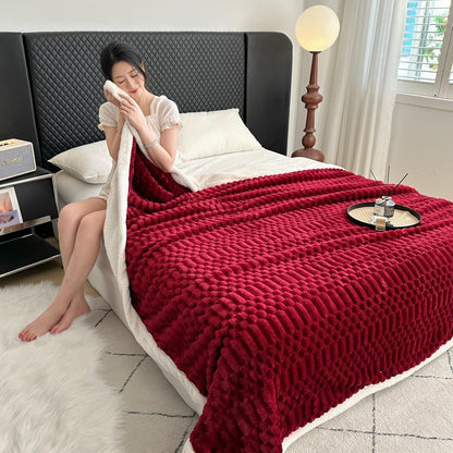 UKELER Sherpa Bed Blanket 80 × 90 inch, Ultra Soft Queen Size Throw Blanket for All Season, 470 GSM Cozy Plush Striped Fleece Blankets for Bedroom Living Room Dorm Hostel Sofa Camping, Camel